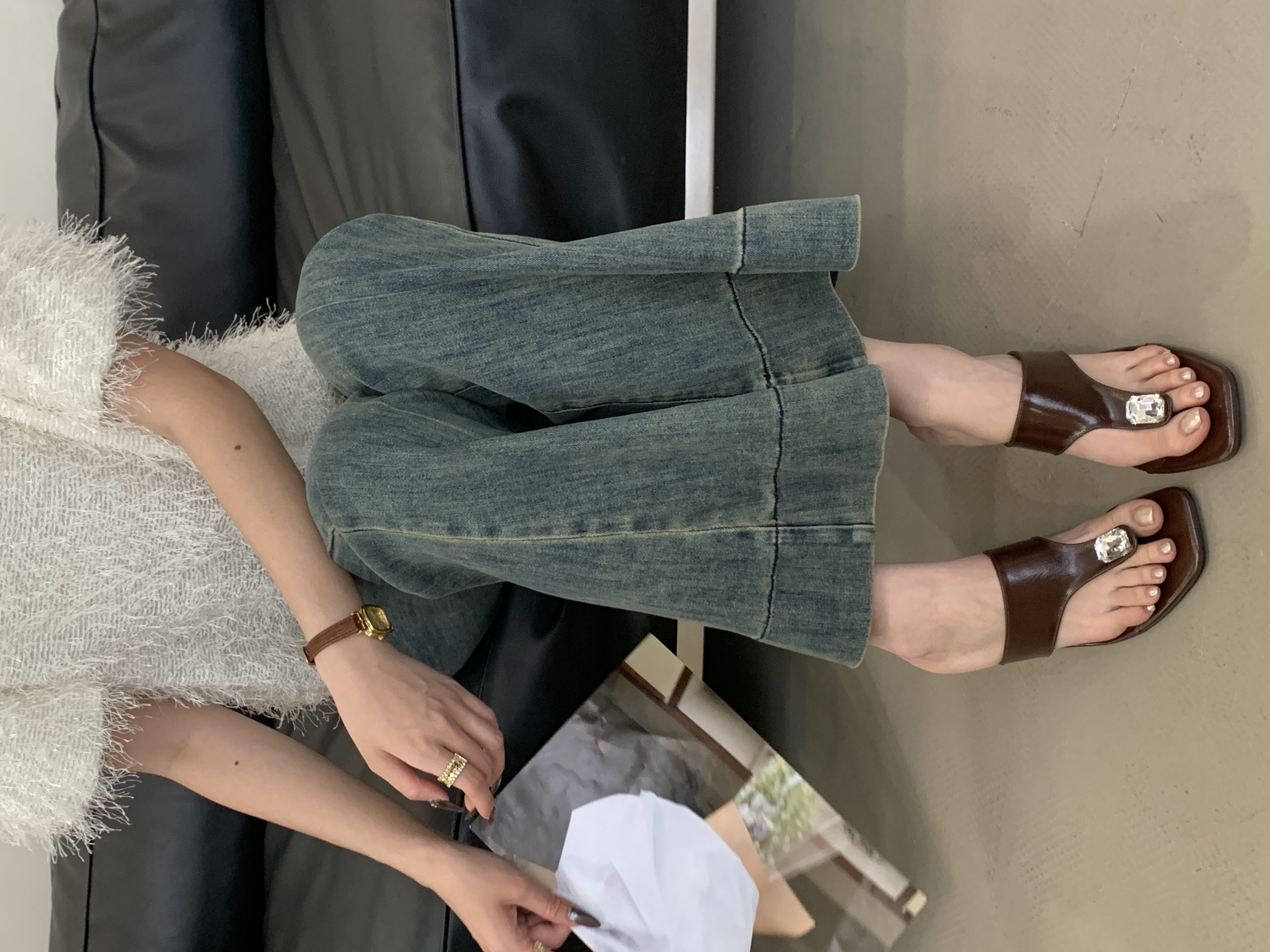 2026 New Light Luxury Rhinestone Toe Thong Sandals Square Toe Open Toe Thin Heel High Heel Slippers Women Summer Outdoor - Image 3