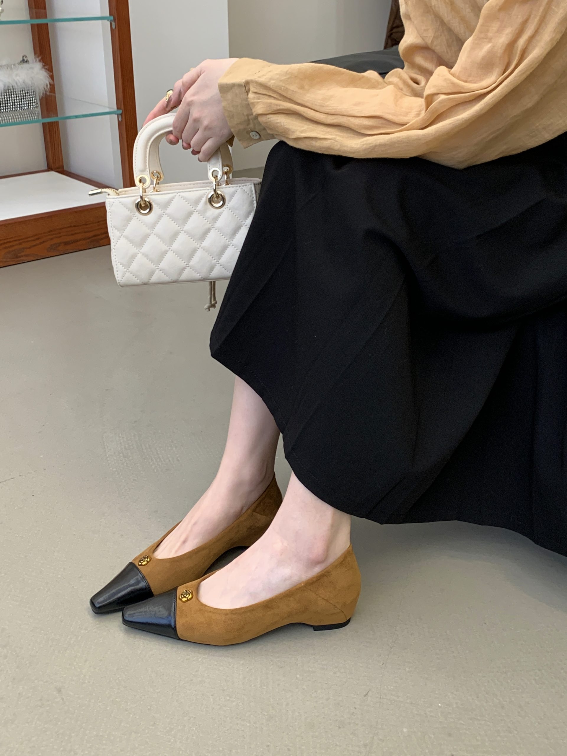 2026 New Spring Chanel Style Color Block Square Toe Slip On Shoes with Hidden Heel Comfortable Casual Grandma Shoes