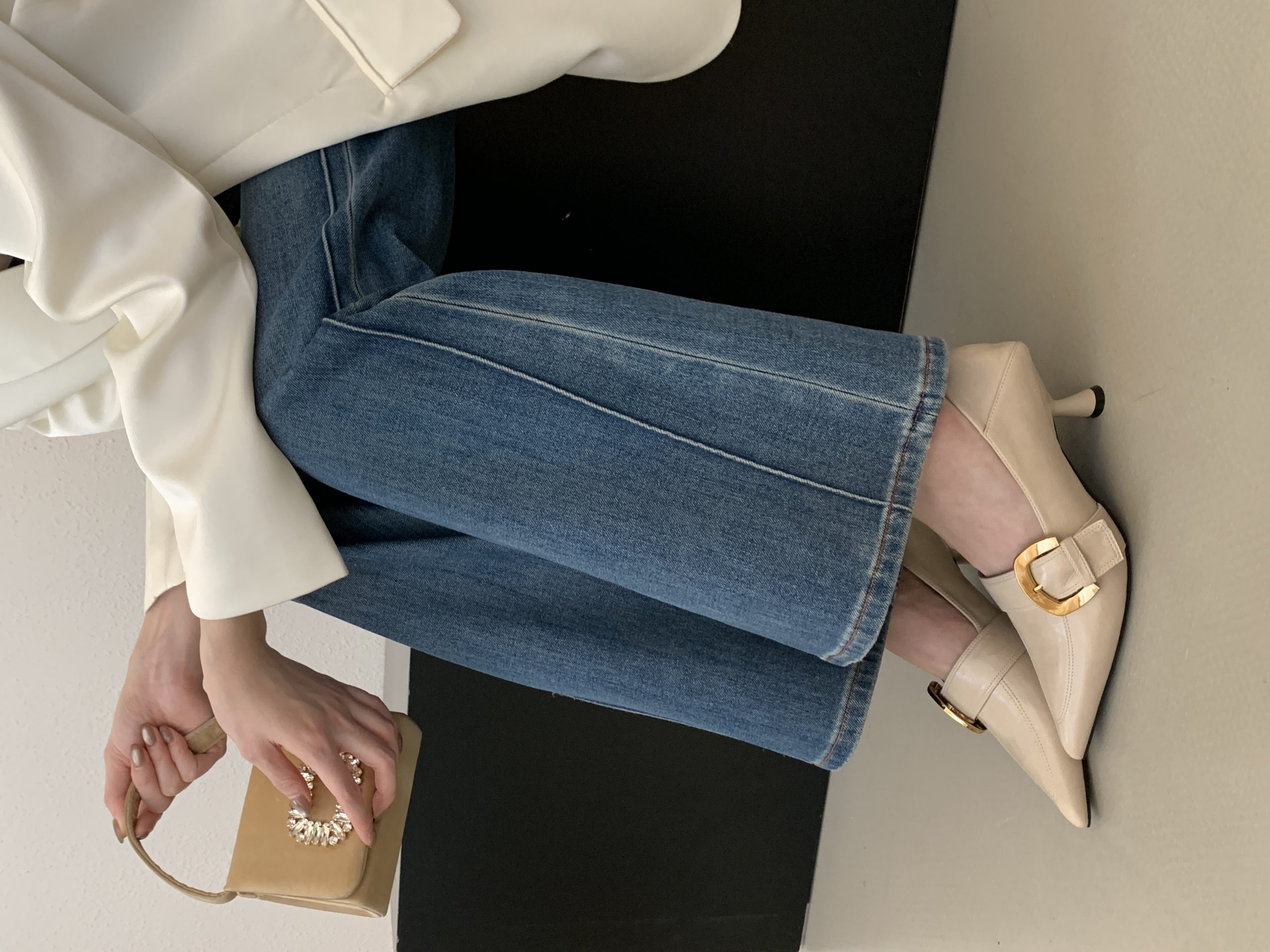 2026 New Spring Pointed Toe Chunky Heel Professional Shoes for Women - Light Mouth Metal Buckle PU Leather Slip-Ons