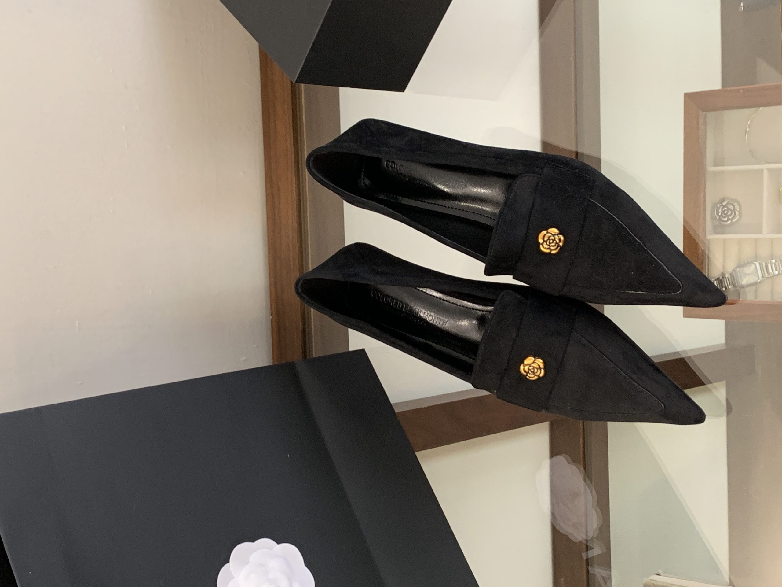 2026 New Spring Pointed Toe Chunky Heel Women's Dress Shoes Low Cut Metal Buckle PU Leather Flats