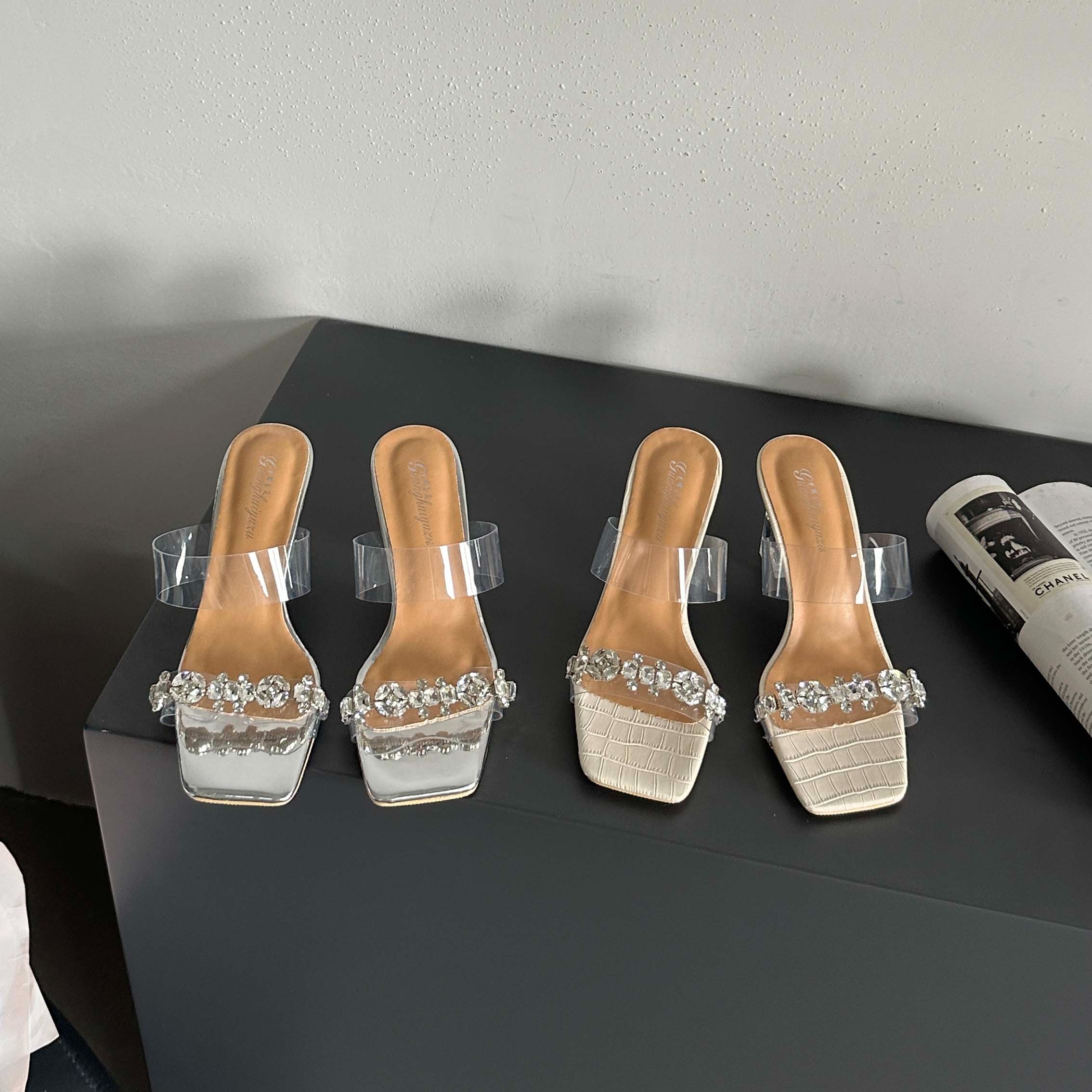 2026 New Summer Transparent Crystal Silver Fairy Style Women's Slippers Fashion Crystal High Heel Sandals