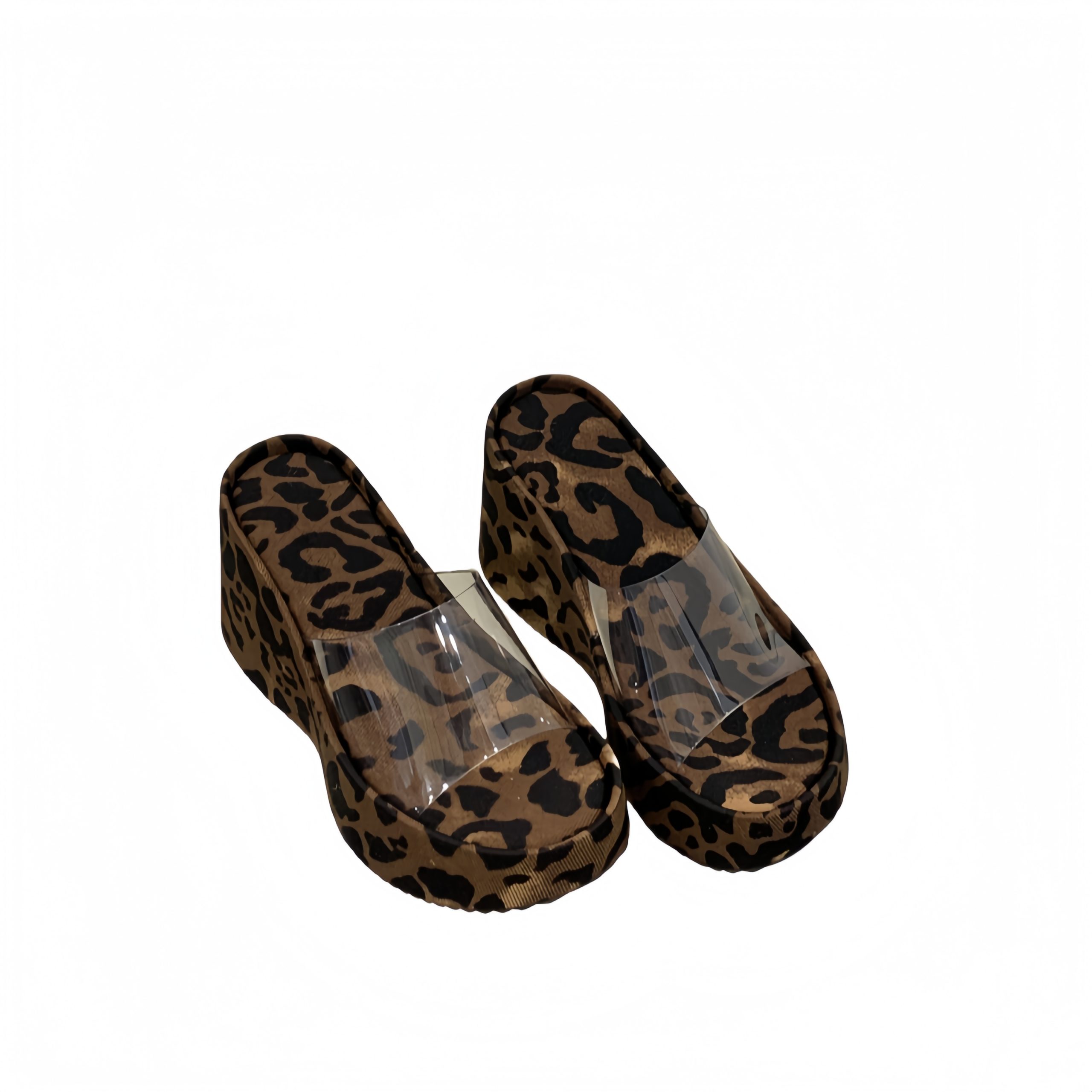 2026 New Summer Transparent Thick Soled Platform Wedge Sandals for Women Leopard Print Height Increasing Casual Slippers - Image 5
