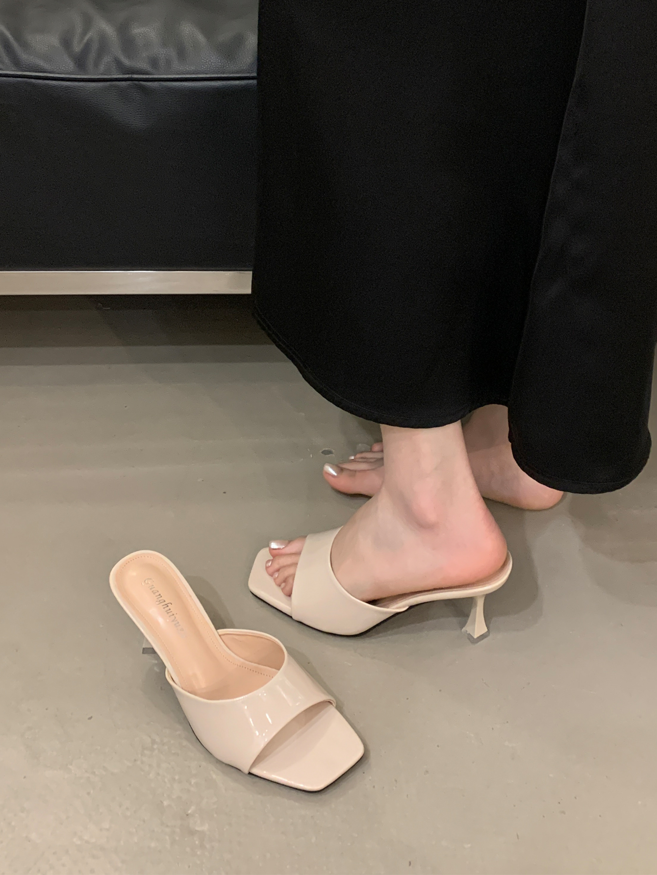 2026 Summer New Beige High Heel Sandals Women Elegant Thin Heel Square Toe Open Toe Sexy Slingback Slippers - Image 2