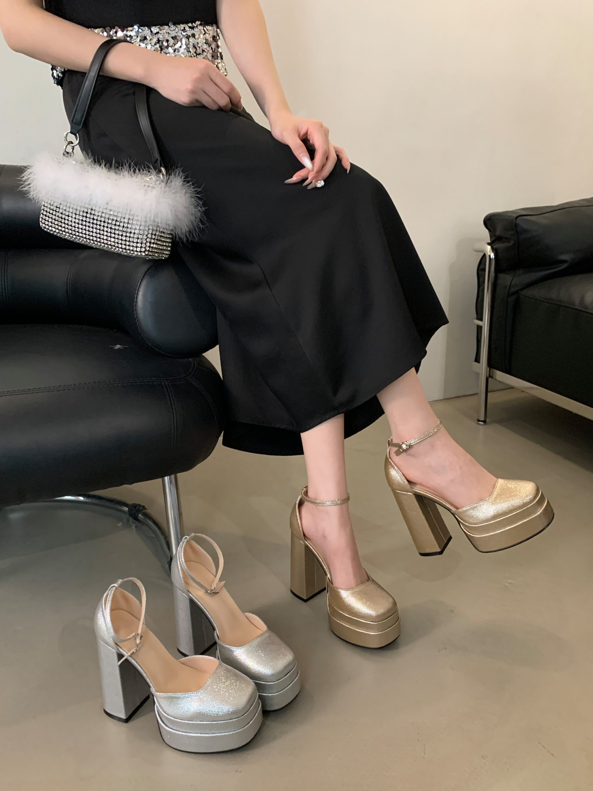 BUBUFLY Petite Bride Wedding Shoes Thick Heel Platform High Heels Chunky Heel Sandals