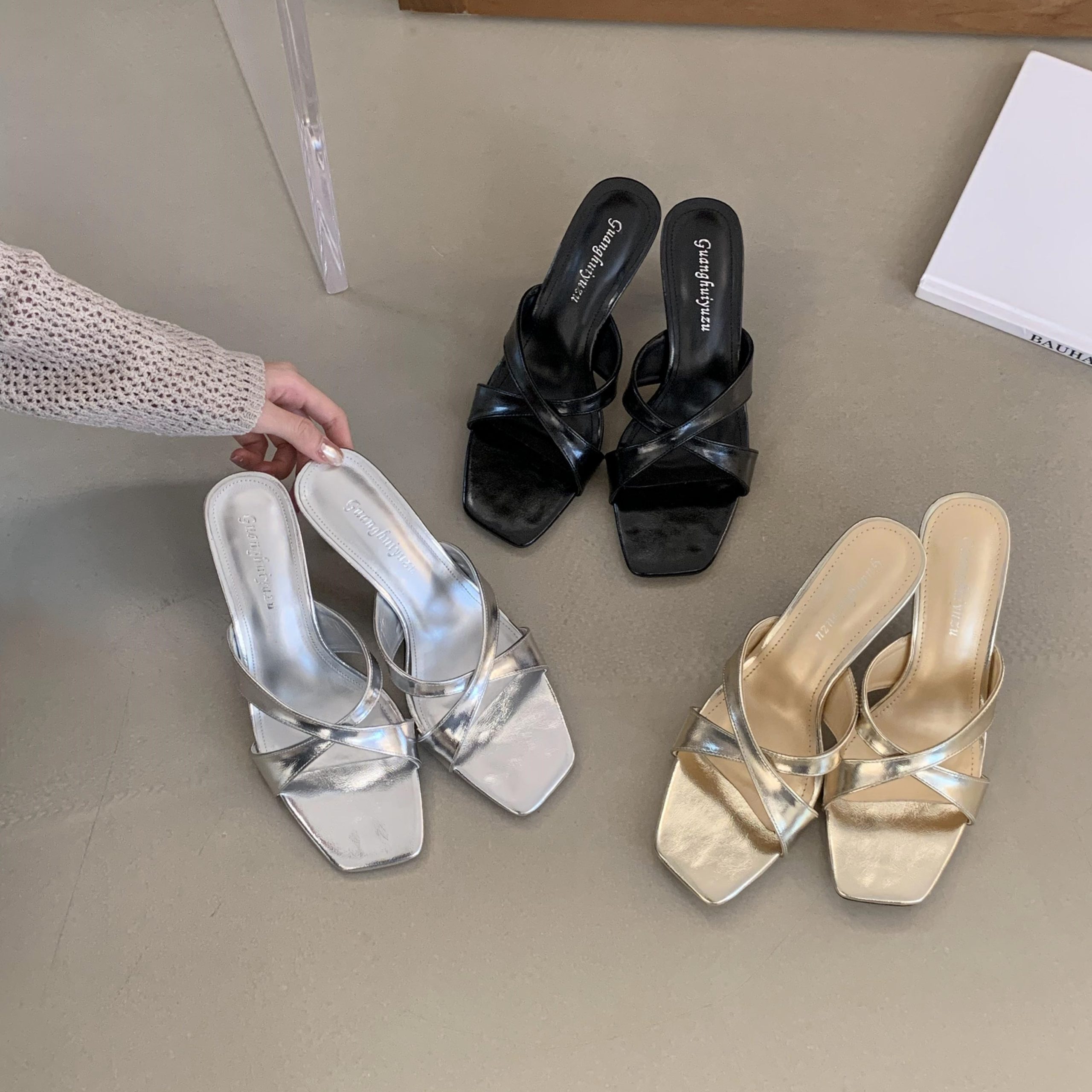 Minimalist Cross Strap Square Toe High Heel Sandals French Style Slippers for Women Summer 2026 New - Image 2