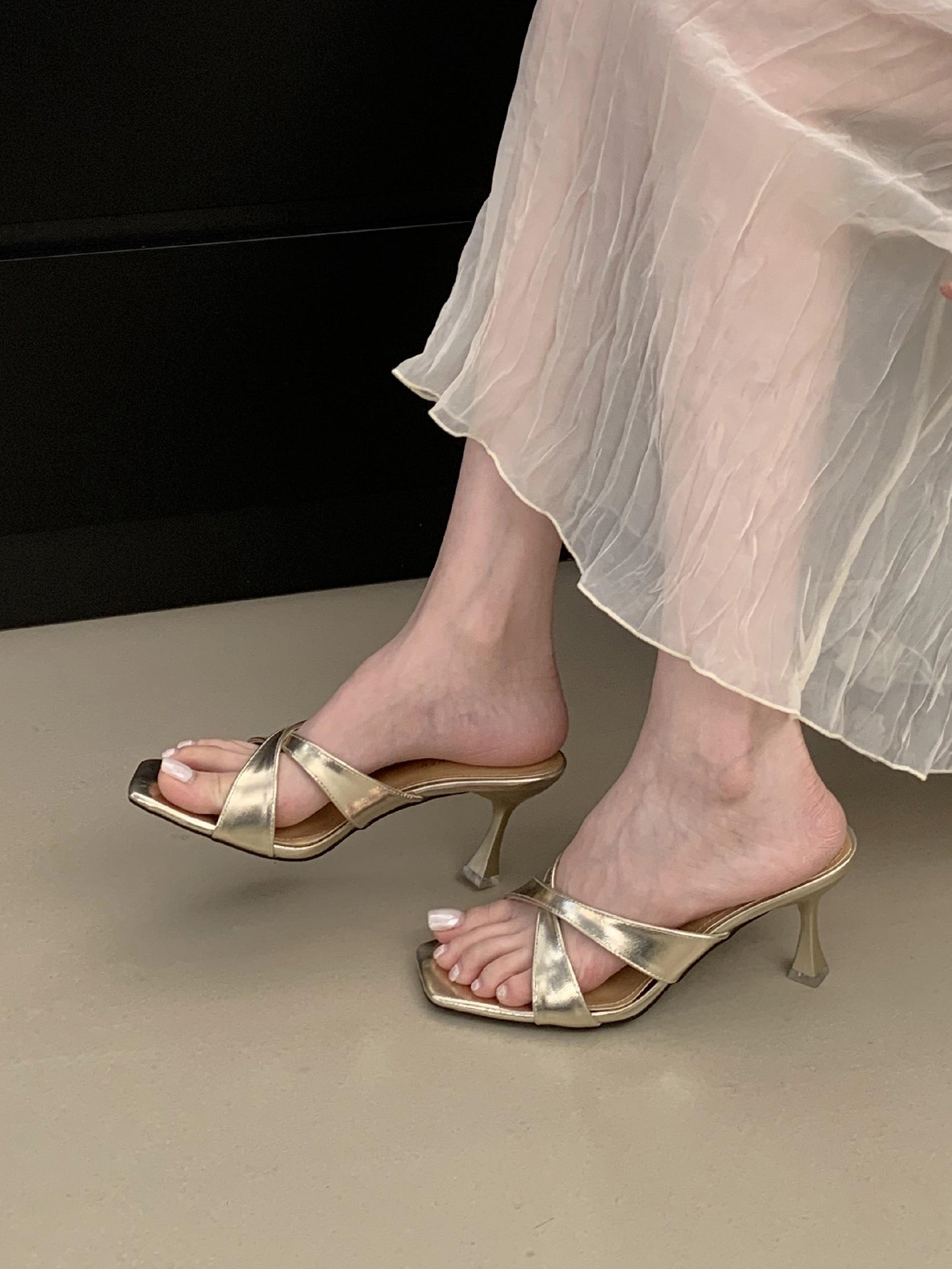 Minimalist Cross Strap Square Toe High Heel Sandals French Style Slippers for Women Summer 2026 New - Image 3