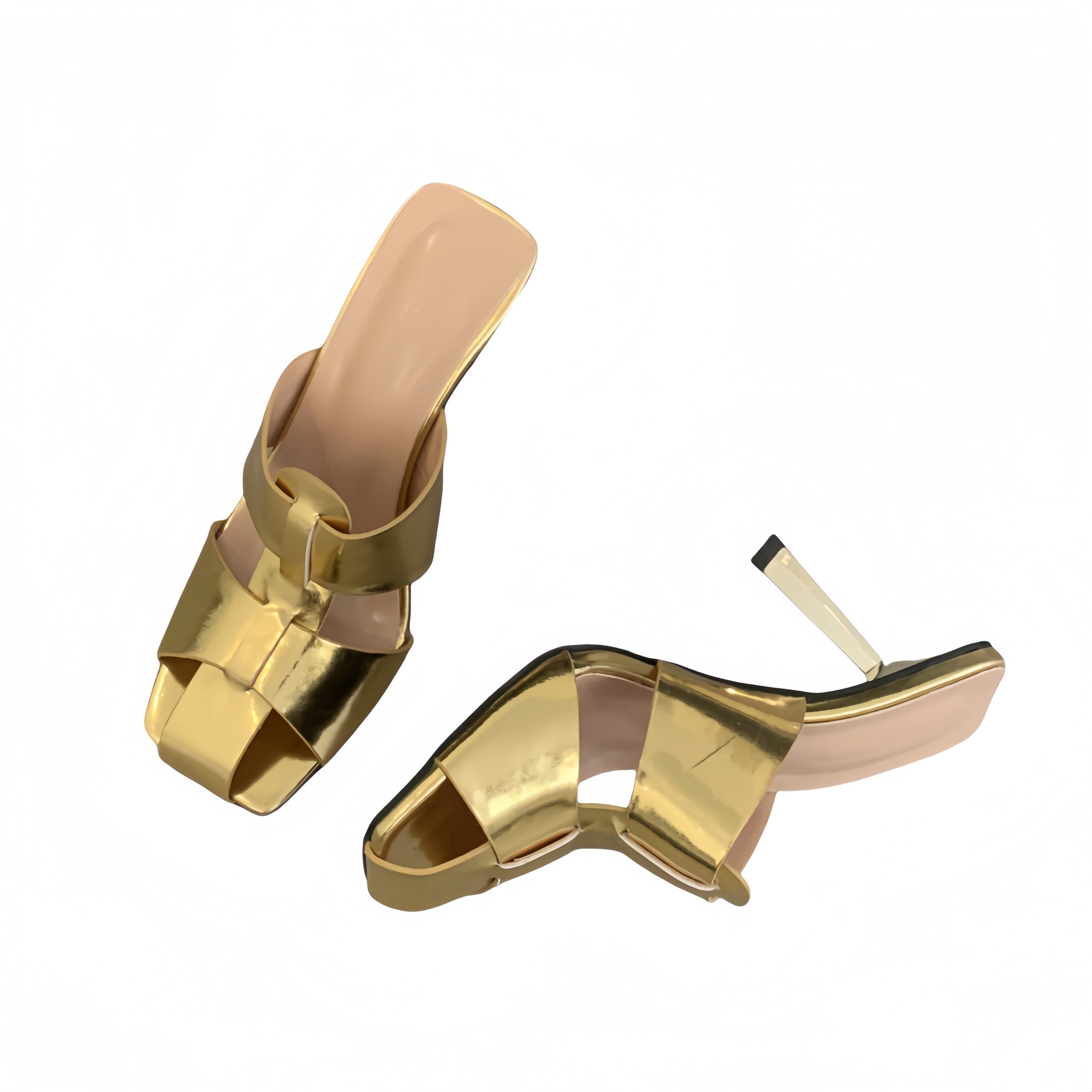 Niche French Style New Summer Gold Square Toe Thin Heel Slippers Women's Mules Half Slippers - Image 5