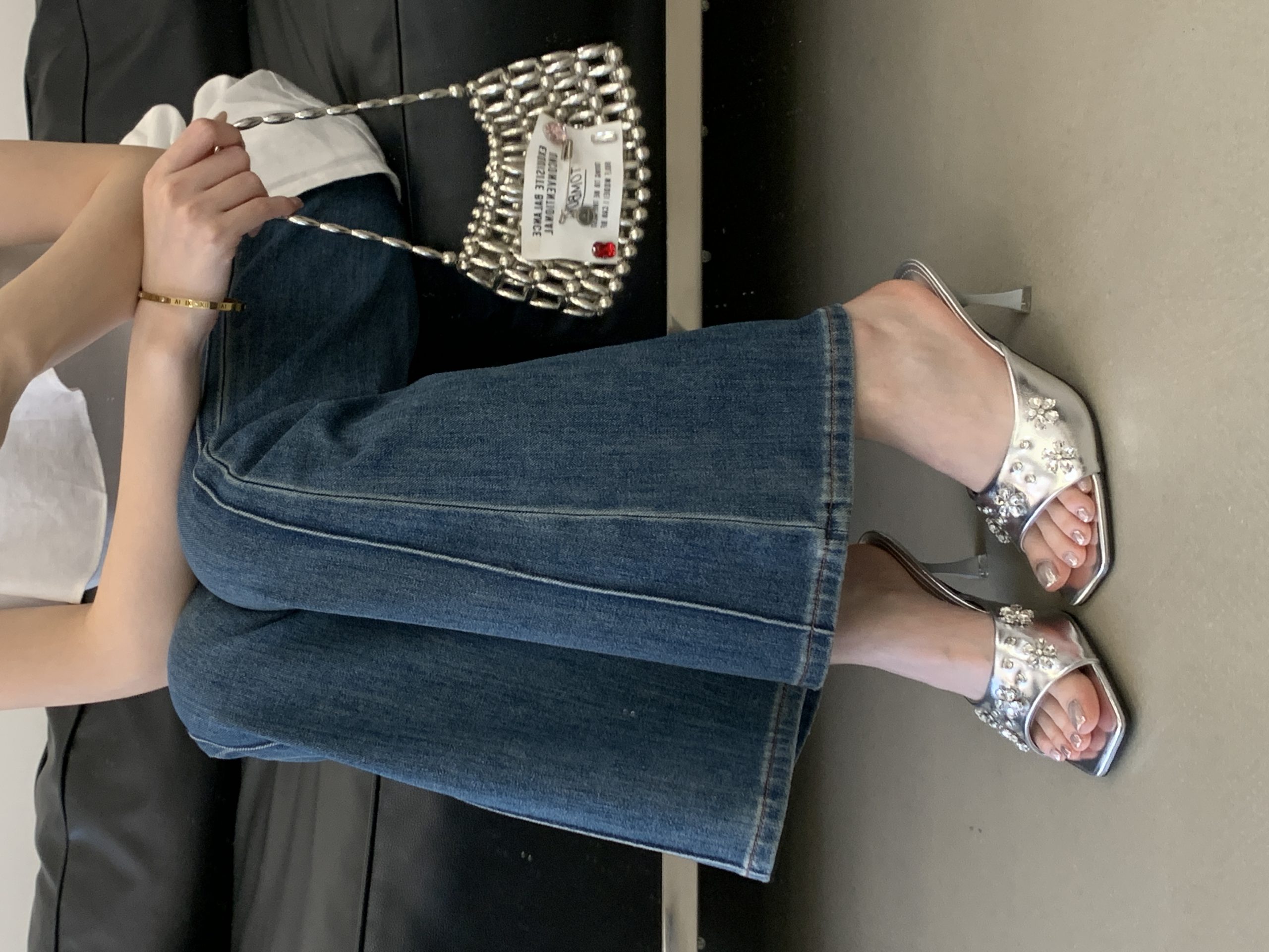 Petal Rhinestone Satin Kitten Heel Slippers Women Outdoor 2026 Summer New Celebrity Square Toe Thin High Heels - Image 4
